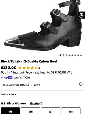 ISO !!!!!  T.U.K Black 3-Buckle Cuban Heel with Metallic Toe Cap